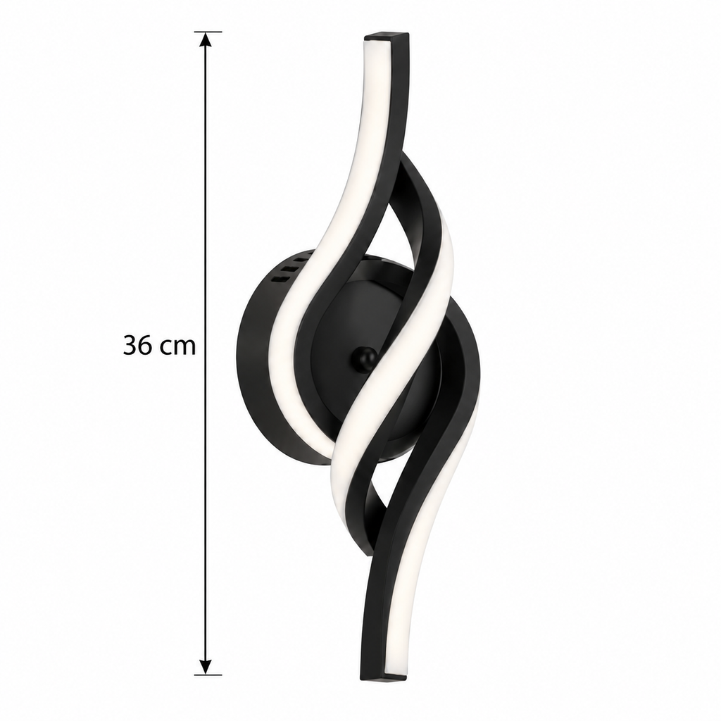 Applique murale torsade LED noire 36 cm avec dimensions