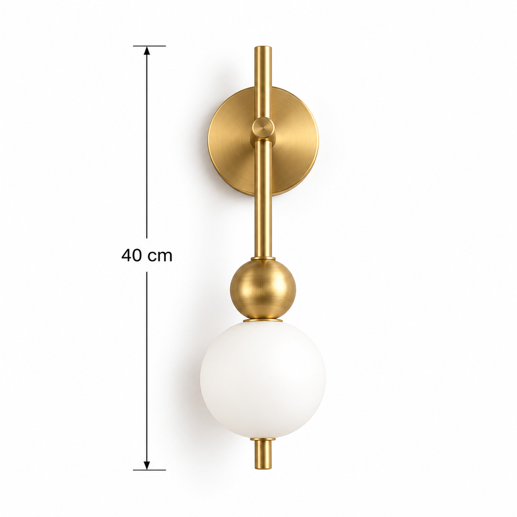 Applique murale globes opale cuivrée 2 globes avec dimensions