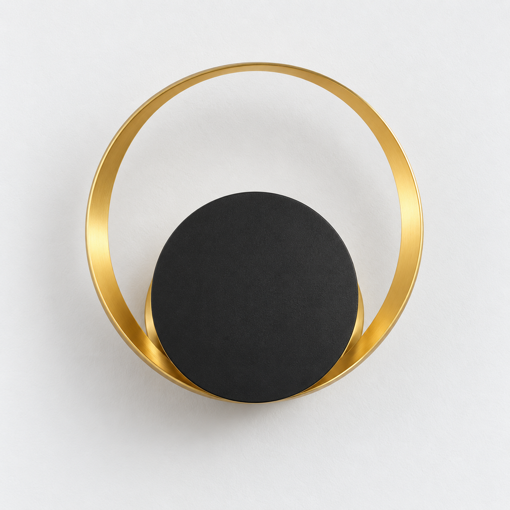 Applique murale cercle doré et disque noir, détail