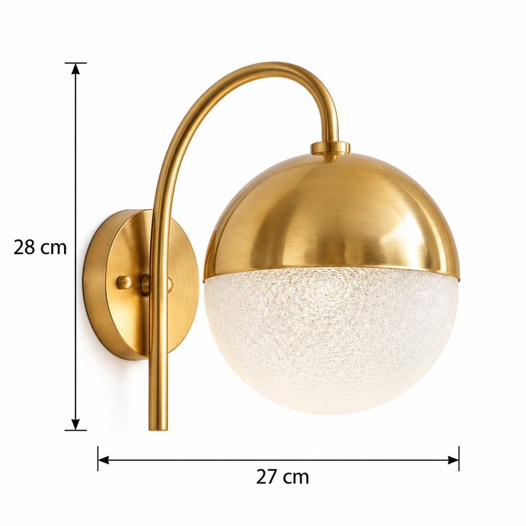 Applique murale globe effet bullé bras doré avec dimensions