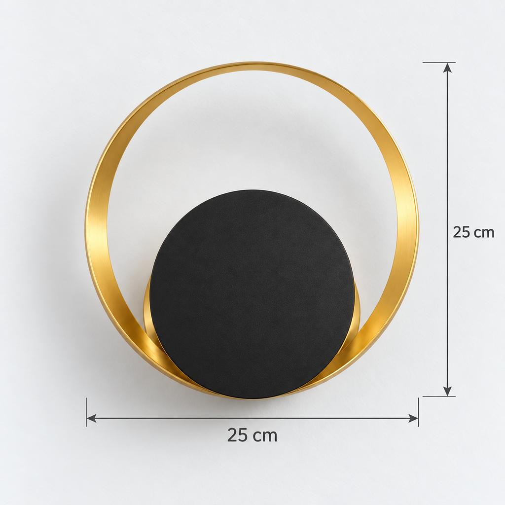 Applique murale cercle doré et disque noir Ø 25 cm avec dimensions