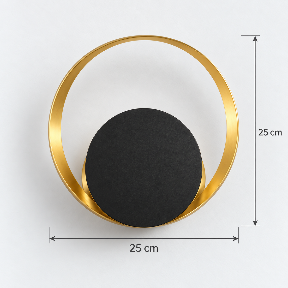 Applique murale cercle doré et disque noir Ø 25 cm avec dimensions