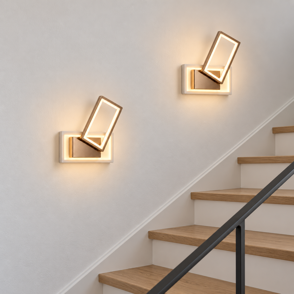 Appliques murales rectangles décalés LED dans un escalier