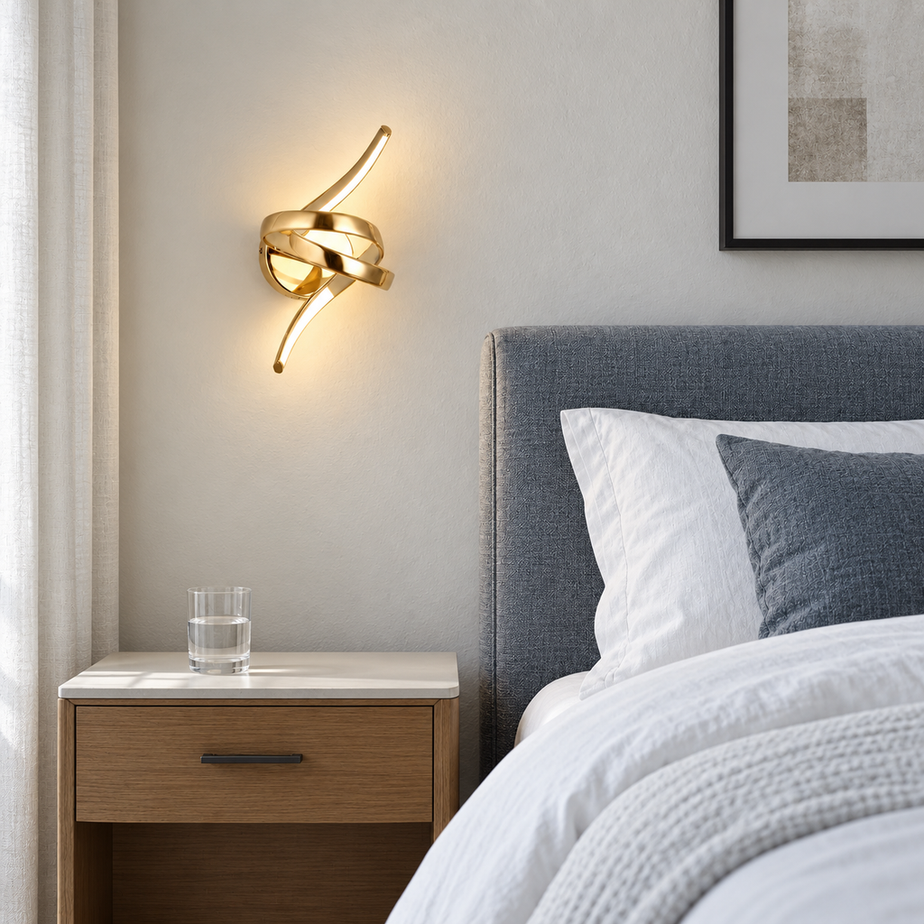 Applique murale nœud LED doré dans une chambre contemporaine