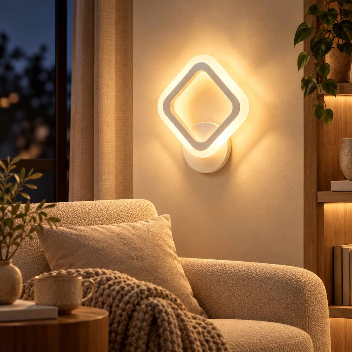 Applique murale losange acrylique blanc LED, photo 7