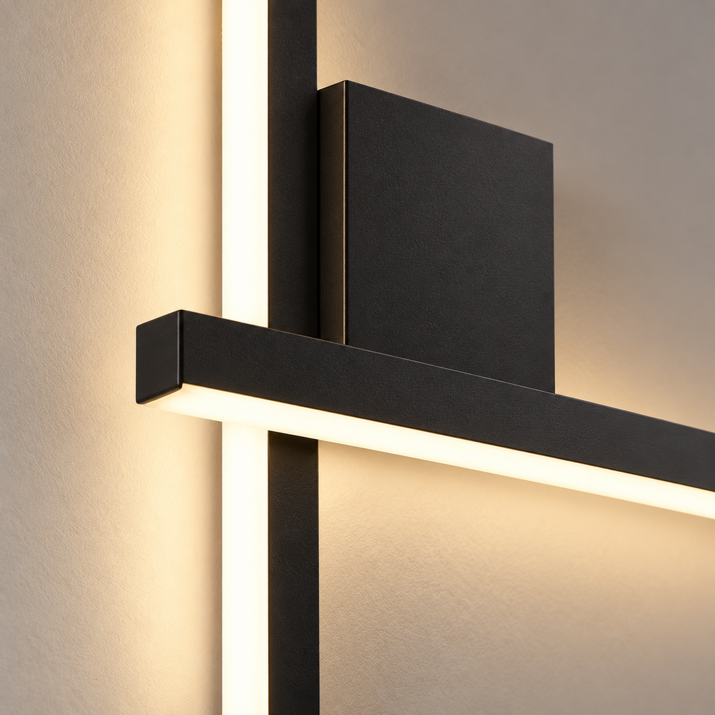 Applique murale lignes LED croisées noire, détail