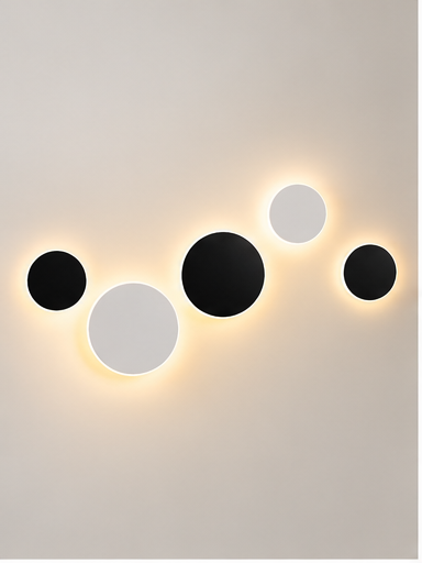 Appliques murales disques rétroéclairés LED noirs et blancs en composition