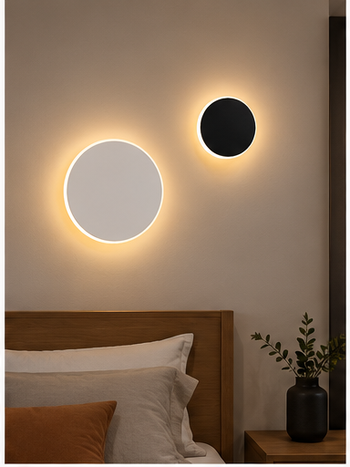 Appliques murales disques rétroéclairés LED dans une chambre