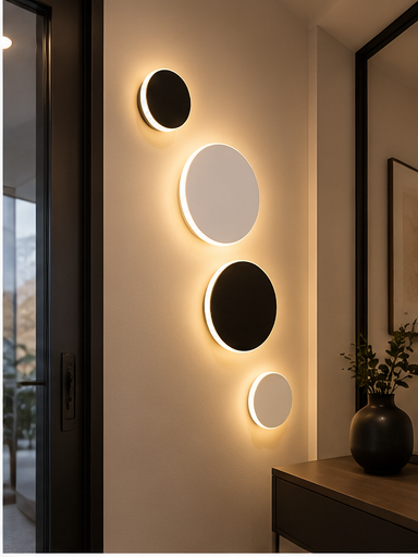 Appliques murales disques rétroéclairés LED dans une entrée