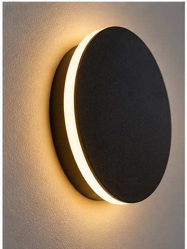 Applique murale disque rétroéclairé LED noir vu de profil