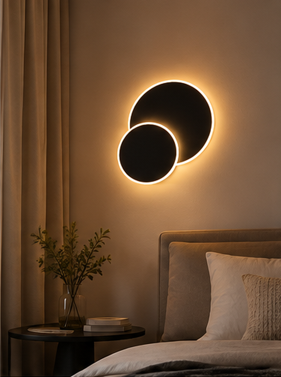 Applique murale Éclipse LED noire dans une chambre
