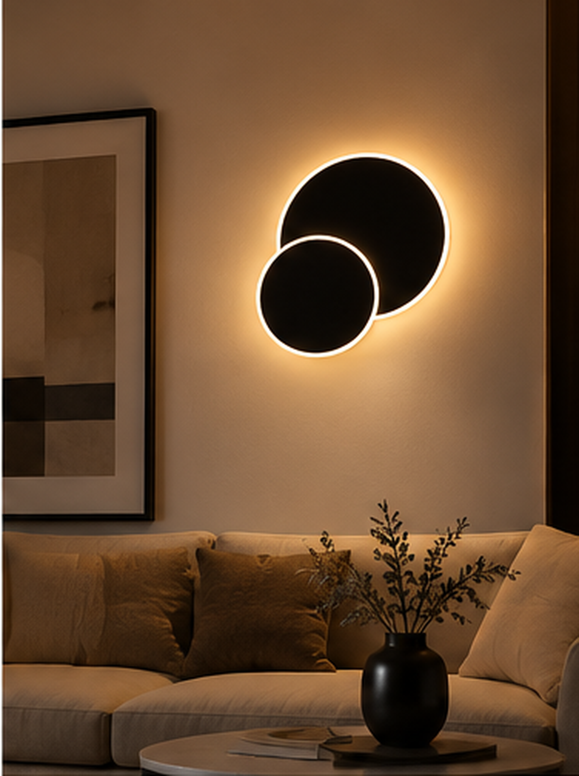 Applique murale Éclipse LED noire dans un salon