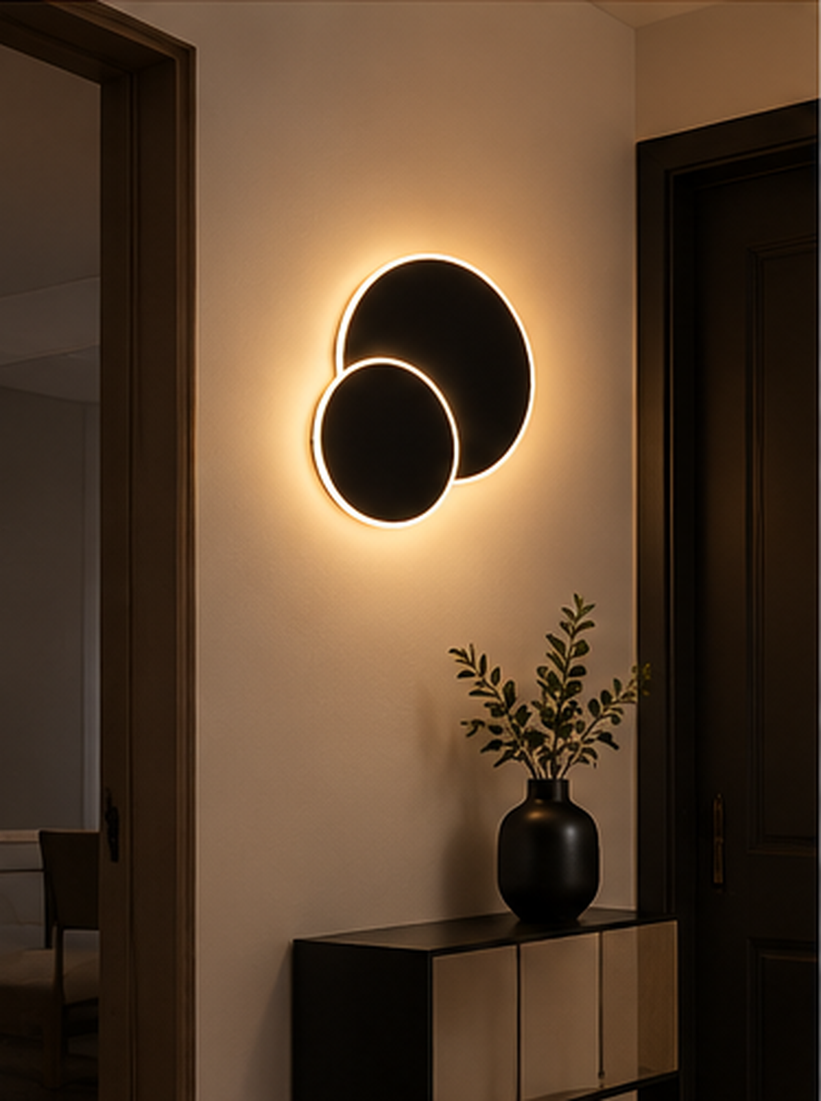 Applique murale Éclipse LED noire dans une entrée