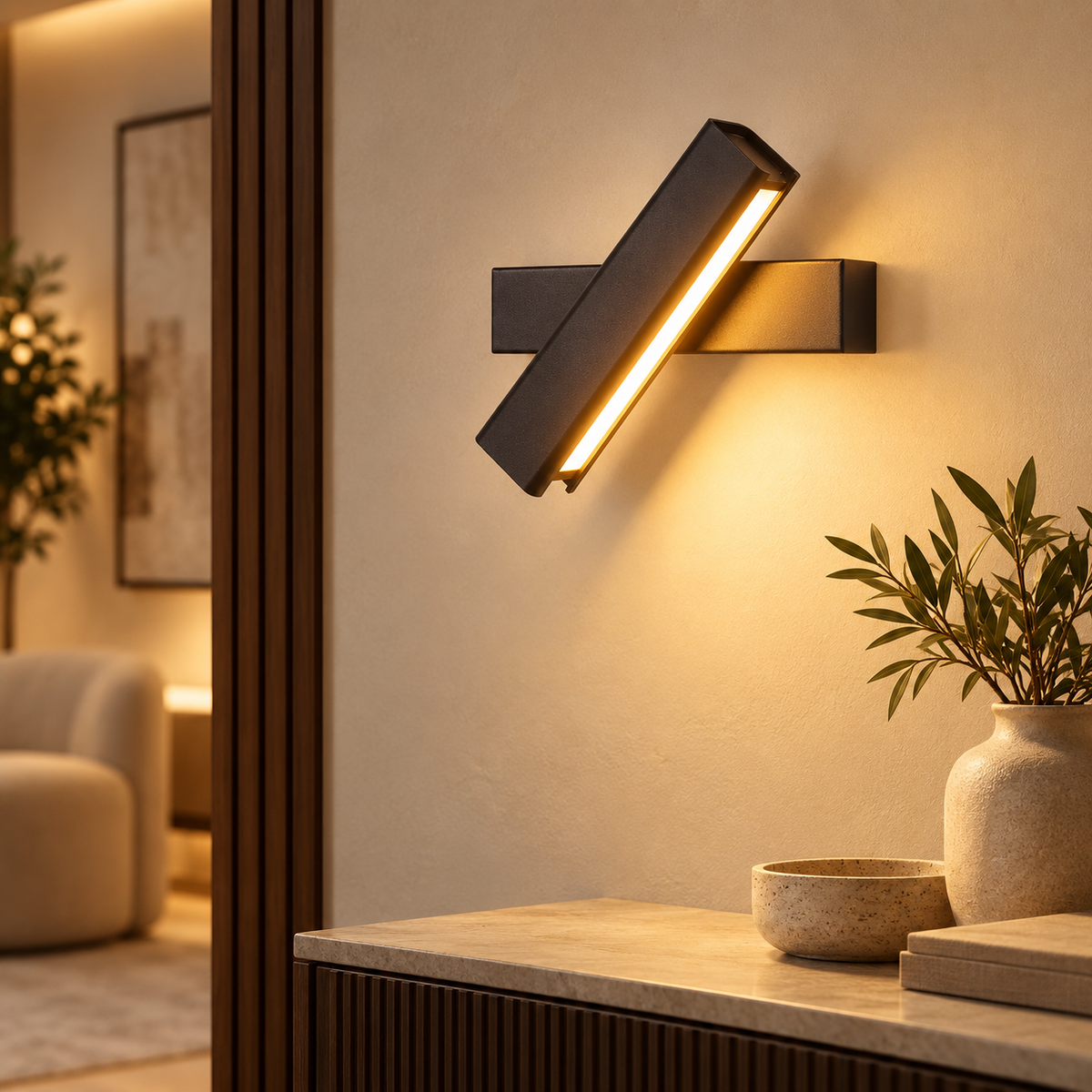 Applique liseuse orientable LED noire dans une entrée