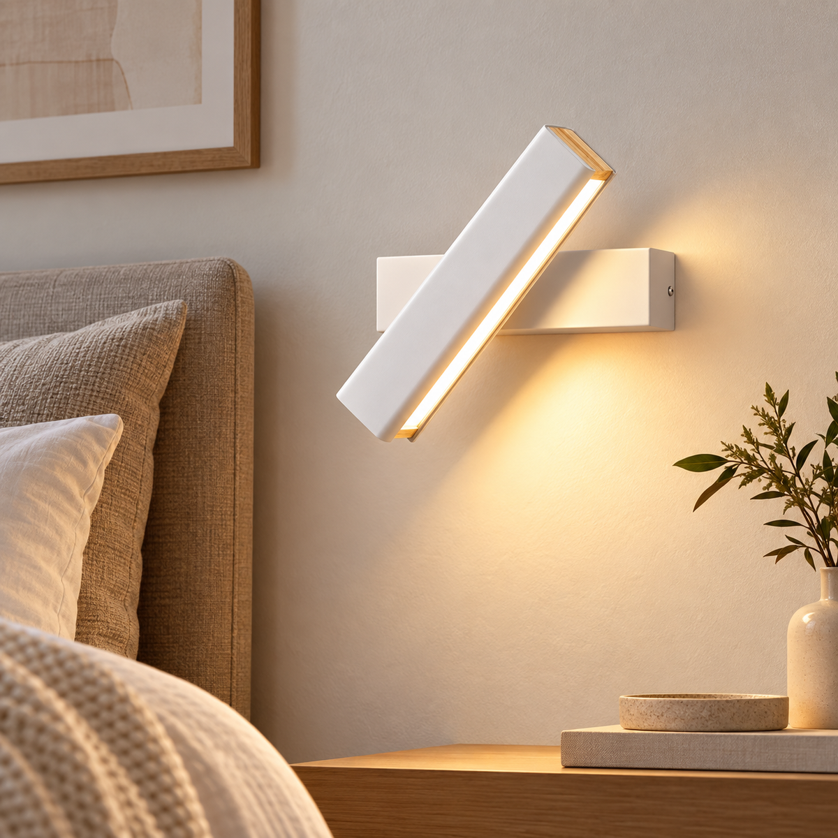 Applique liseuse orientable LED blanc cassé dans une chambre